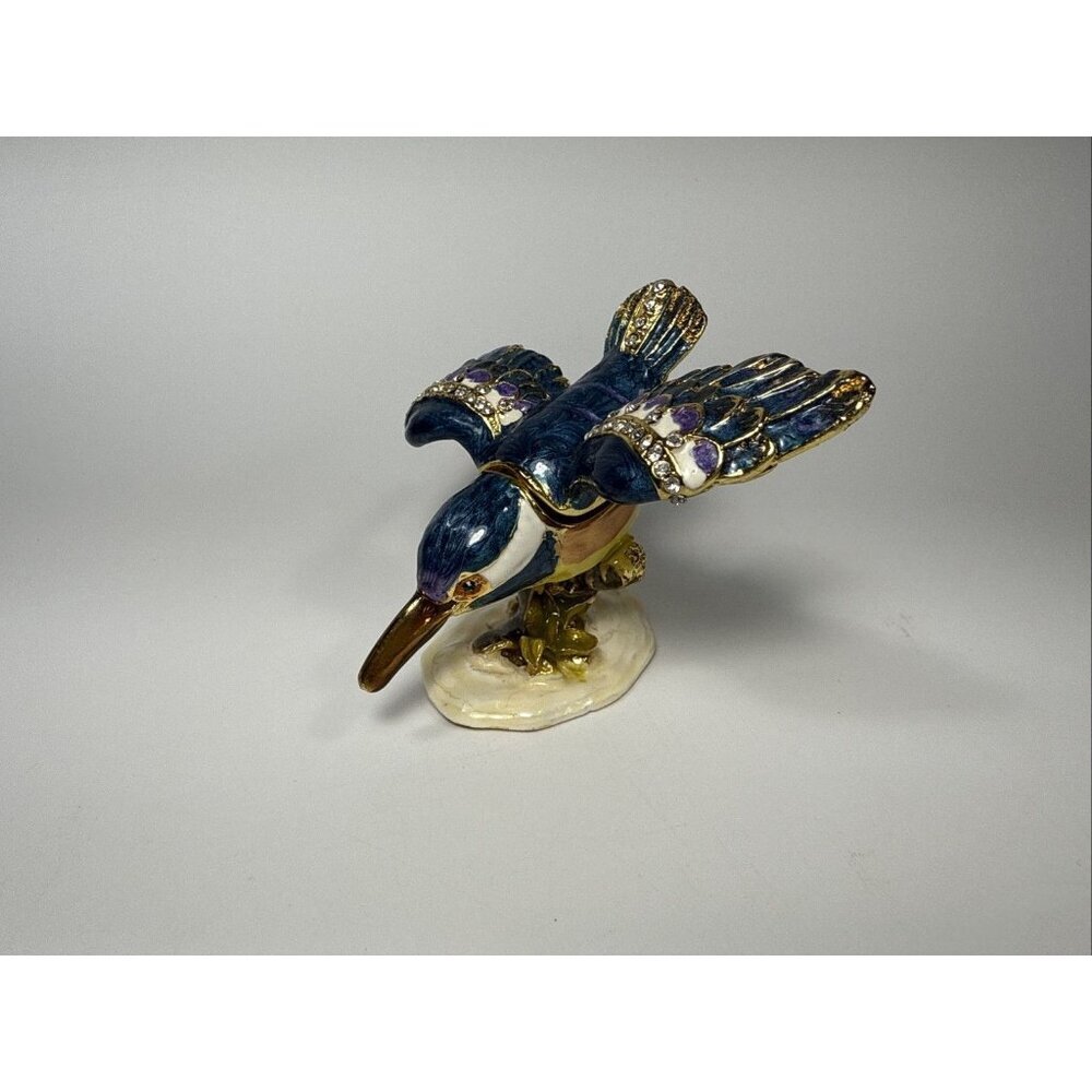 Treasured Trinkets - Kingfisher Bird Trinket Box Enamel Ring Gift Box